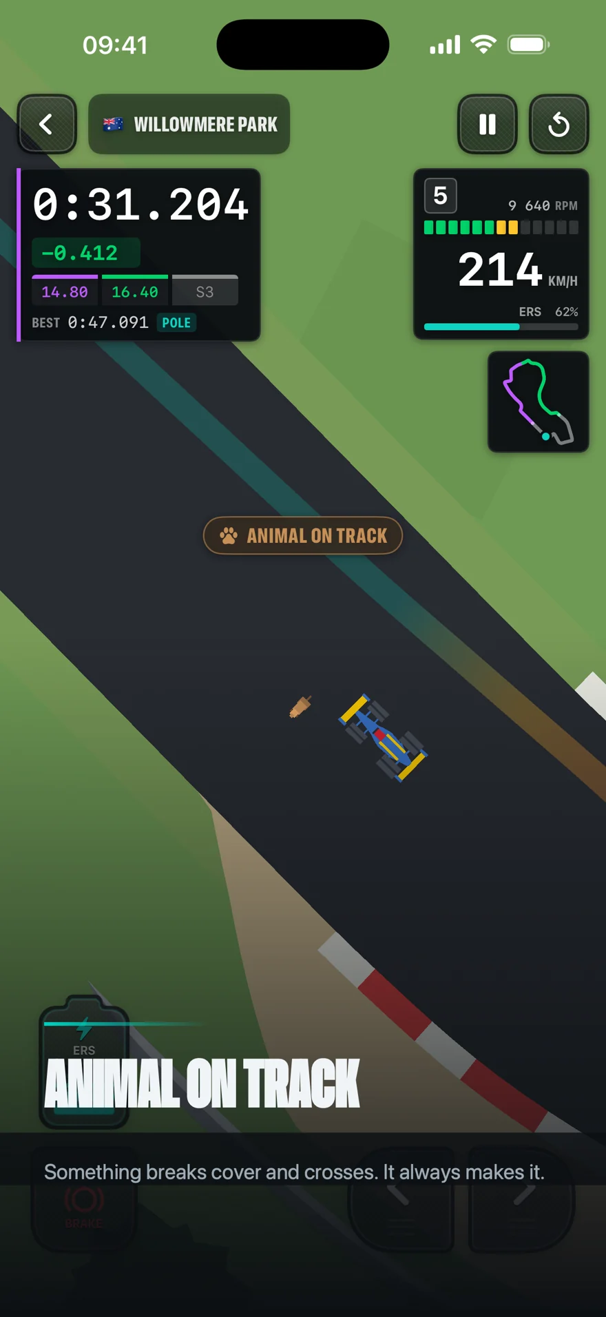 An animal-on-track warning as something crosses the road ahead